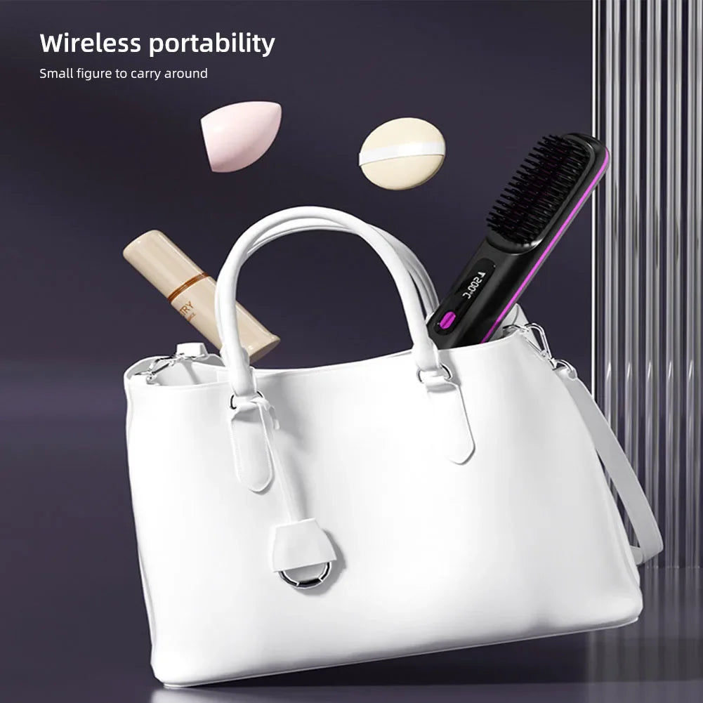 Revolutionize Your Hair Routine with the Cordless USB Rechargeable Hair Straightener Brush - Effortless Styling and Detangling with Negative Ion Technology