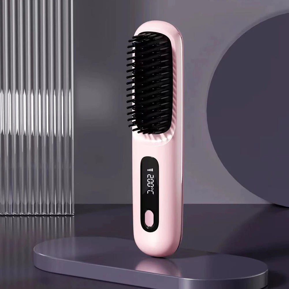 Revolutionize Your Hair Routine with the Cordless USB Rechargeable Hair Straightener Brush - Effortless Styling and Detangling with Negative Ion Technology