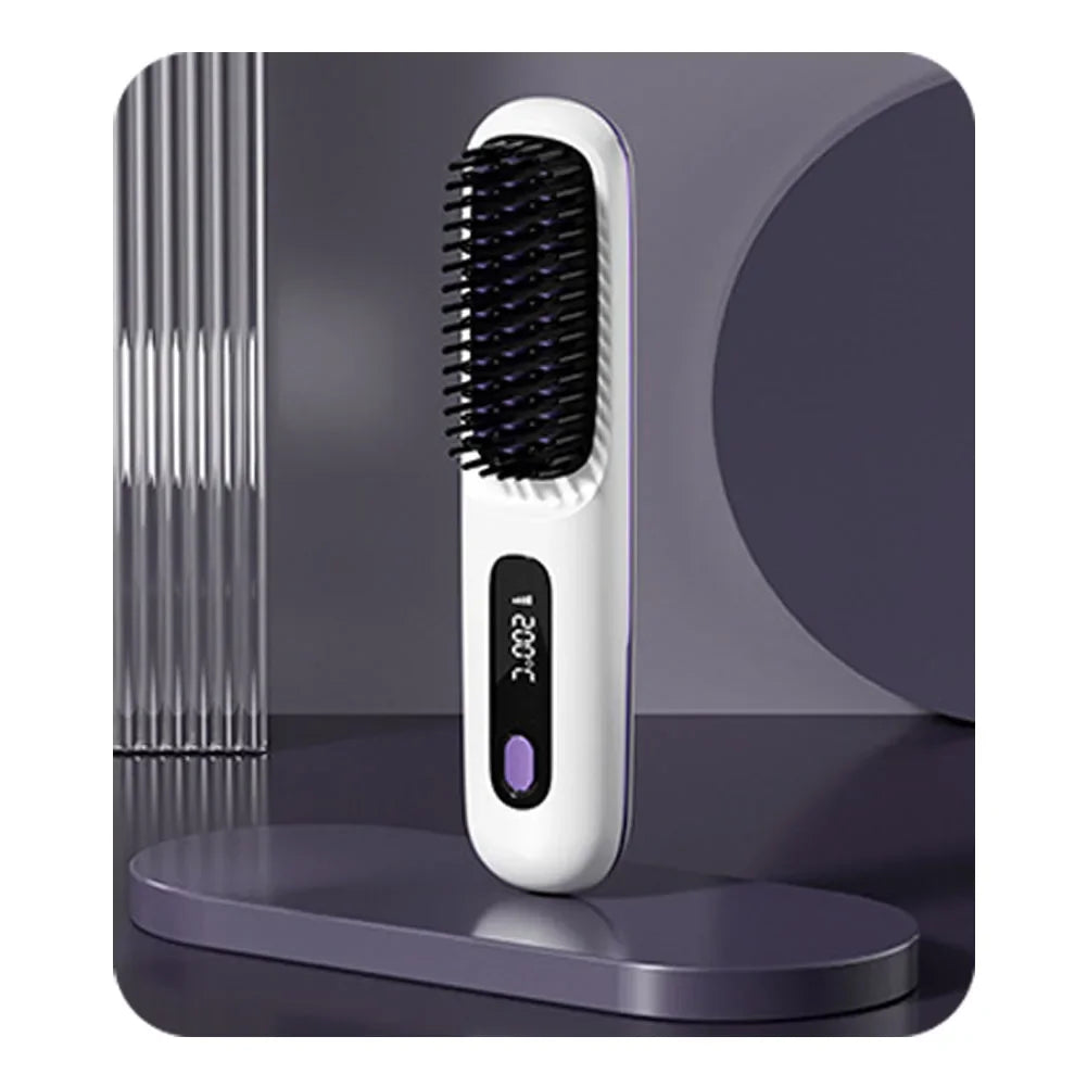 Revolutionize Your Hair Routine with the Cordless USB Rechargeable Hair Straightener Brush - Effortless Styling and Detangling with Negative Ion Technology