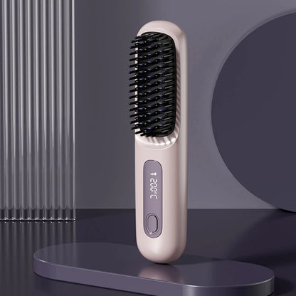 Revolutionize Your Hair Routine with the Cordless USB Rechargeable Hair Straightener Brush - Effortless Styling and Detangling with Negative Ion Technology