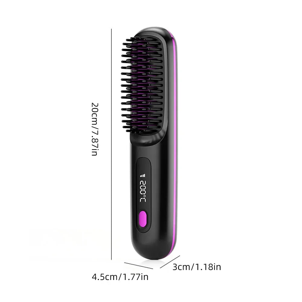 Revolutionize Your Hair Routine with the Cordless USB Rechargeable Hair Straightener Brush - Effortless Styling and Detangling with Negative Ion Technology
