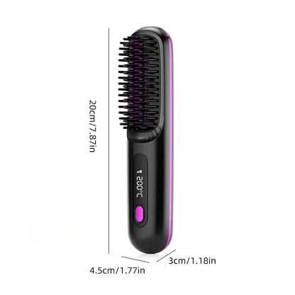 Revolutionize Your Hair Routine with the Cordless USB Rechargeable Hair Straightener Brush - Effortless Styling and Detangling with Negative Ion Technology