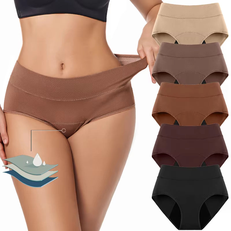 2-Pack High Waist 3-Layer Menstrual Panties for Women - Breathable, Waterproof, and Incontinence-Resistant Underwear in 5 Colors