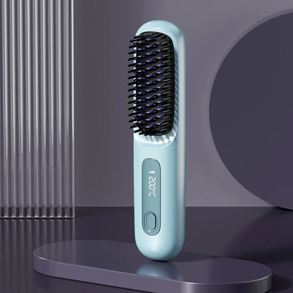 Revolutionize Your Hair Routine with the Cordless USB Rechargeable Hair Straightener Brush - Effortless Styling and Detangling with Negative Ion Technology