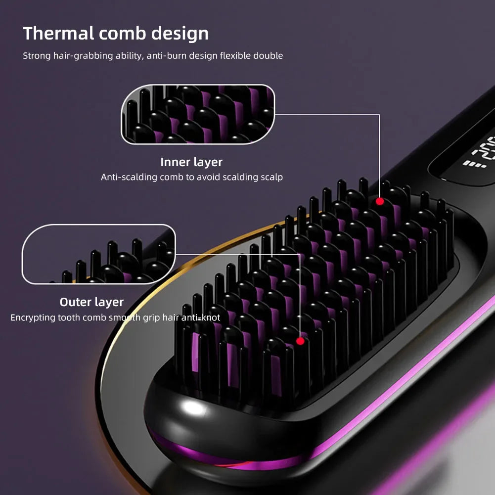 Revolutionize Your Hair Routine with the Cordless USB Rechargeable Hair Straightener Brush - Effortless Styling and Detangling with Negative Ion Technology