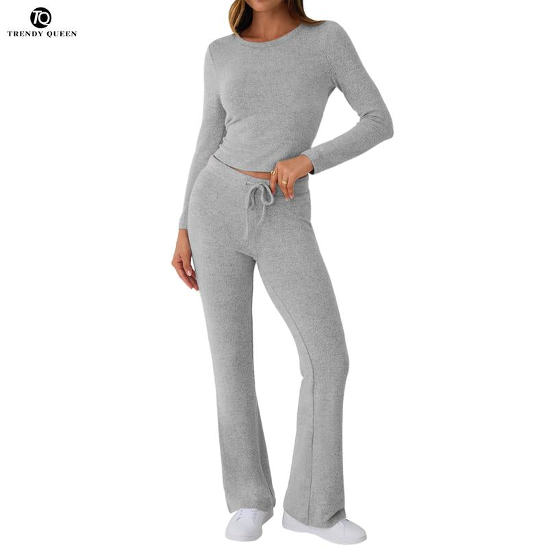 Elevate Your Comfort with TRENDY QUEEN Women’s 2 Piece Yoga Flare Leggings Set – Perfect for Casual Outings and Relaxation!