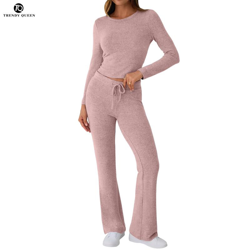Elevate Your Comfort with TRENDY QUEEN Women’s 2 Piece Yoga Flare Leggings Set – Perfect for Casual Outings and Relaxation!