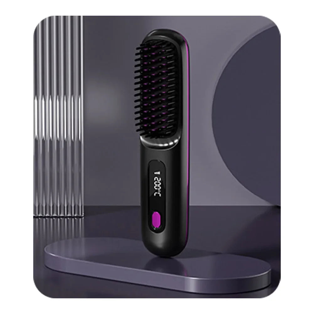 Revolutionize Your Hair Routine with the Cordless USB Rechargeable Hair Straightener Brush - Effortless Styling and Detangling with Negative Ion Technology