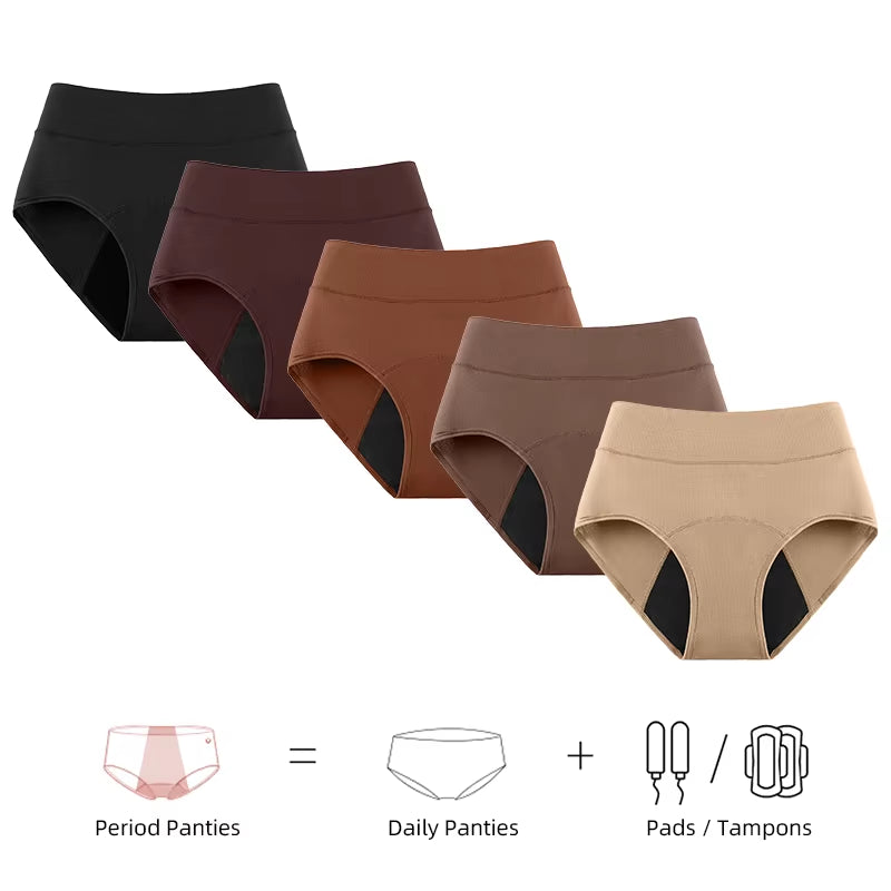 2-Pack High Waist 3-Layer Menstrual Panties for Women - Breathable, Waterproof, and Incontinence-Resistant Underwear in 5 Colors